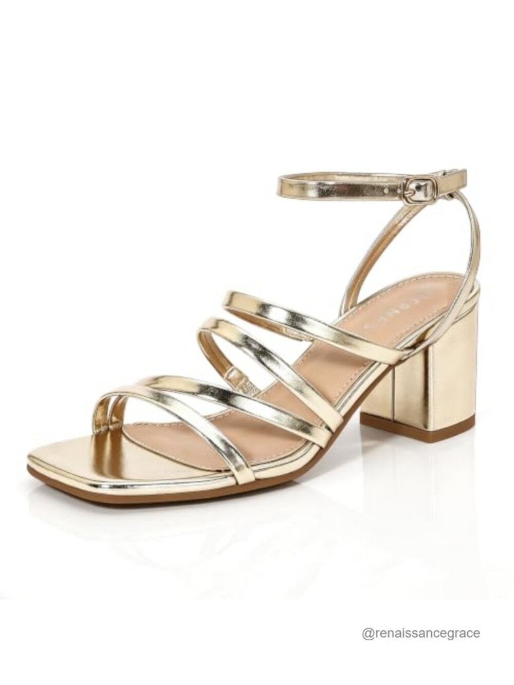 Womens Low Chunky Heel Square Toe Ankle Strap Buckle Sandals Faux Leather